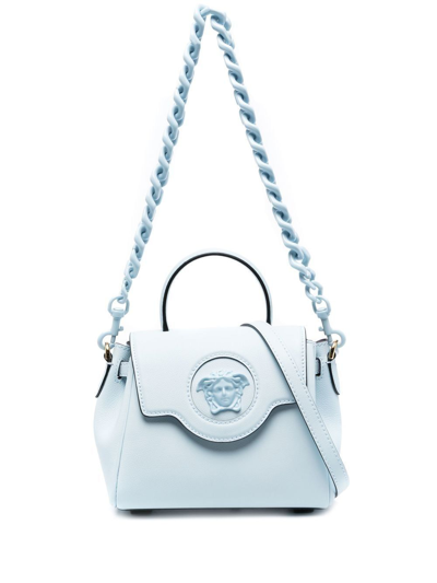 Versace Light Blue Leather Tote Bag
