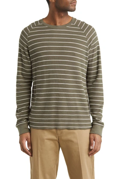 Vince Stripe Waffle Raglan Sleeve Pima Cotton T-shirt In Green