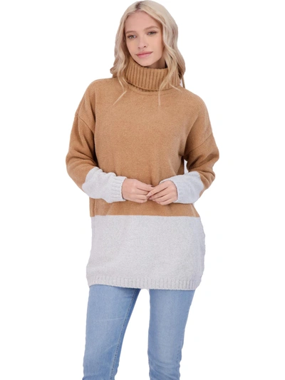 Bcbgmaxazria Womens Turtleneck Colorblock Pullover Sweater In Brown