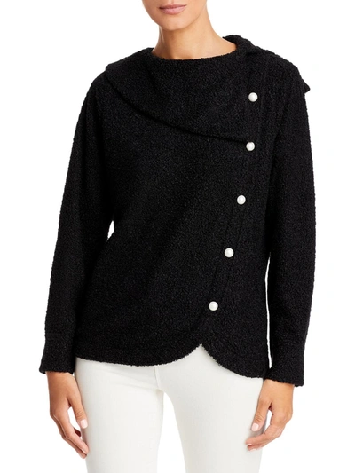 Adrienne Vittadini Womens Sherpa Tulip Hem Pullover Sweater In Black