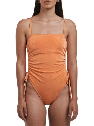 Charlie Holiday Pia Womens Ruched High Leg One-piece Swimsuit In Orange