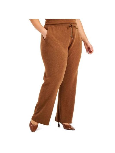 Calvin Klein Plus Womens Drawstring Knit Wide Leg Pants In Brown