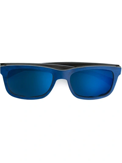 Gold And Wood Mirror Sunglasses In Blue