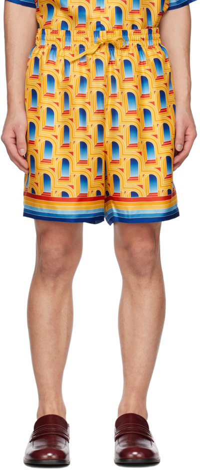 Casablanca Graphic-print Silk Shorts In Multicolor