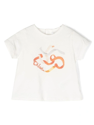Chloé Babies' Logo-print T-shirt In White