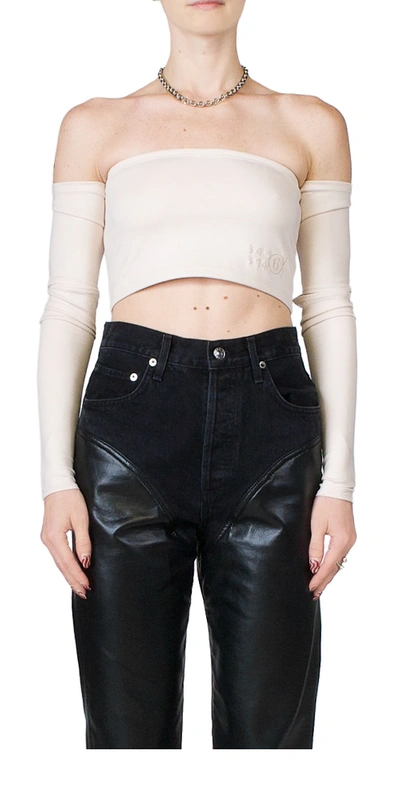 Mm6 Maison Margiela Off-shoulder Cropped Top In Nude & Neutrals