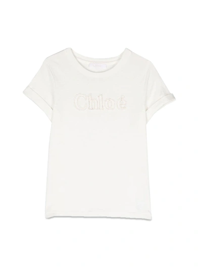 Chloé Kids' Mc Logo T-shirt In Blanc