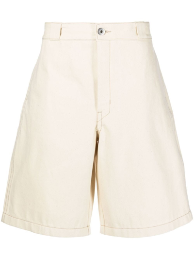 Prada Ivory Cotton Bermuda Shorts In Cream