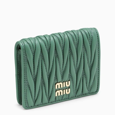 Miu Miu Sage Wallet In Matelassé Nappa Leather In Green