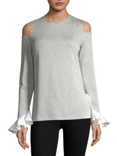 Scripted Cold Shoulder Knit Top In Heather