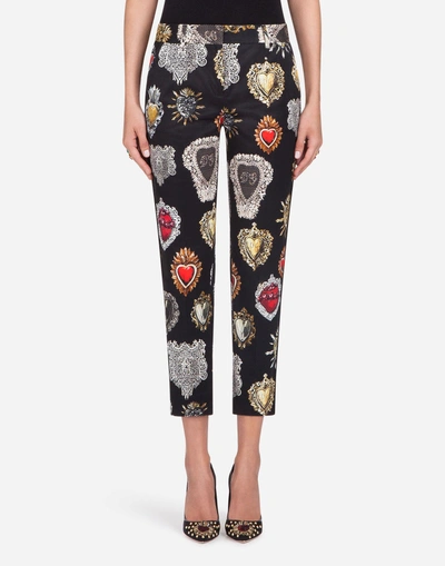 Dolce & Gabbana Pants In Printed Cotton Drill In Black