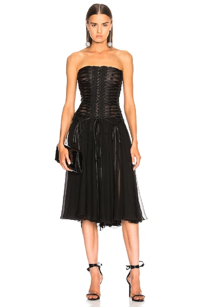 Dolce & Gabbana Silk Chiffon Strapless Bustier Dress In Black