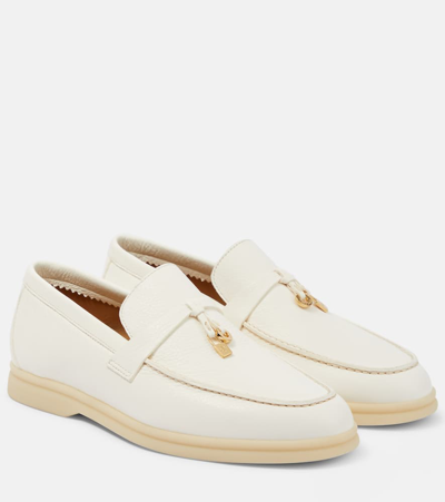 Loro Piana Summer Charms Walk Leather Loafers In 1000 White