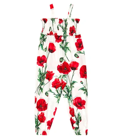 Dolce & Gabbana Kids' Floral-print Cotton Jumpsuit In White
