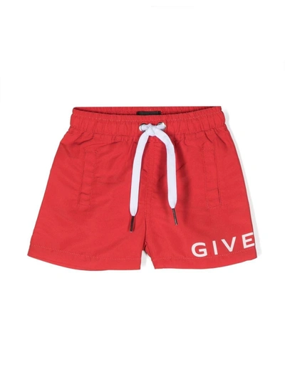 Givenchy Babies' Logo-print Drawstring Swim Shorts In Red