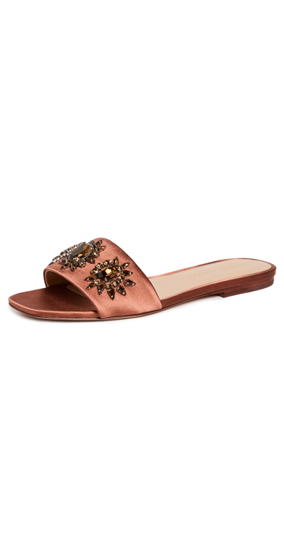 Veronica Beard Maggie Jeweled Flat Slide Sandals In Brown