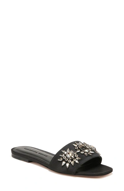 Veronica Beard Maggie Jeweled Flat Slide Sandals In Black