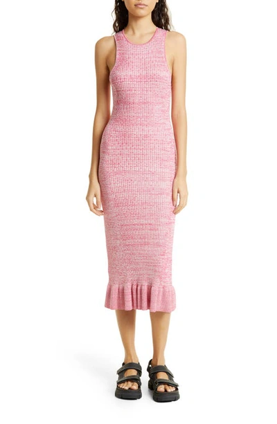 Ganni Ribbed Melange Midi Dress In Love Potion