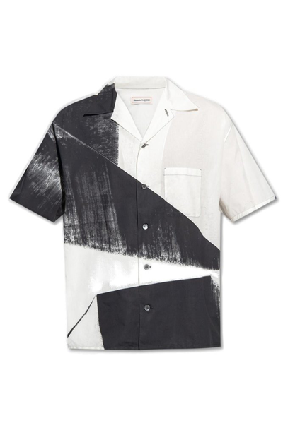 Alexander Mcqueen Brushstroke Hawaiian Shirt In Black/white
