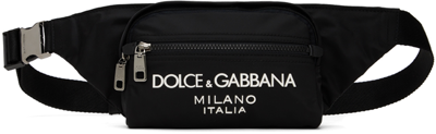 Dolce & Gabbana Small Nylon Belt Bag With Rubberized Logo In Black