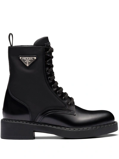 Prada Brushed-leather Ankle Boots In Black