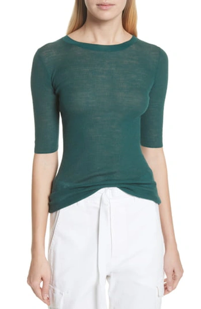 Vince Ribbed Wool Elbow-sleeve Top In Agave