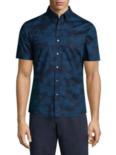 Michael Kors Camouflage Print Slim Fit Button-down Shirt In Midnight Blue