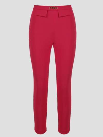 Elisabetta Franchi Trousers In Double Tapered Stretch Crepe In Fuxia