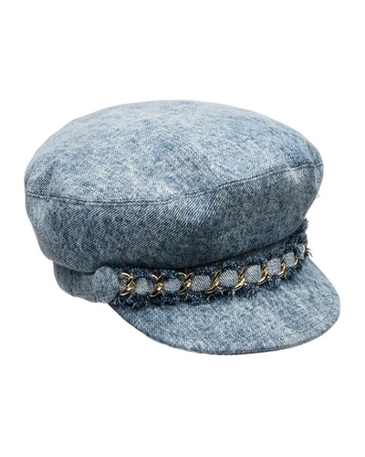 Eugenia Kim Marina Denim Newsboy Hat With Chain Detail