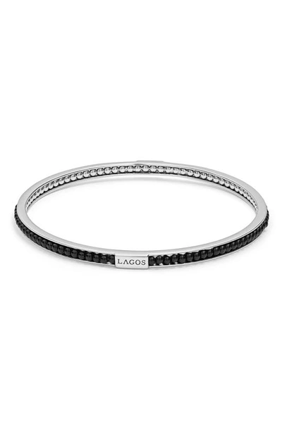 Lagos Sterling Silver Caviar Icon Onyx Beaded Bangle Bracelet In Black/silver