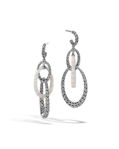 John Hardy Sterling Silver Classic Chain White Agate Oval Link Drop Earrings In White Agate/ Silver