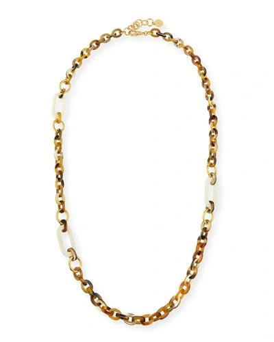 Nest Jewelry Horn Link Necklace W/ Bone & Golden Accents, 36" In Yellow/white