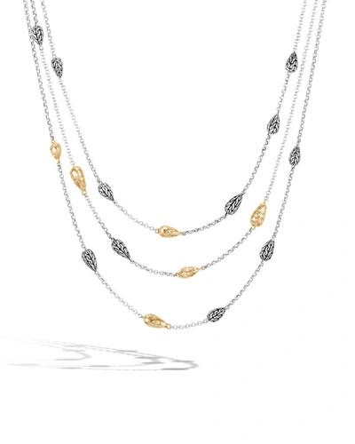 John Hardy 18k Classic Chain Hammered Multi-row Necklace In Yellow/silver