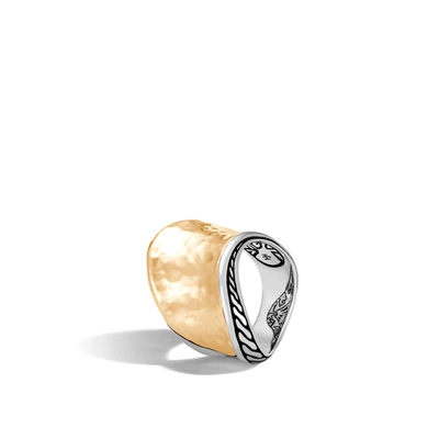 John Hardy 18k Yellow Gold Classic Hammered Chain Wave Ring With Sterling Silver In Multicolor