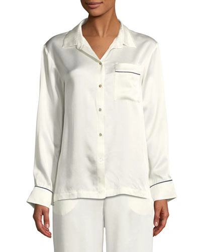 Asceno Contrast-piping Silk Pajama Top In White/blue