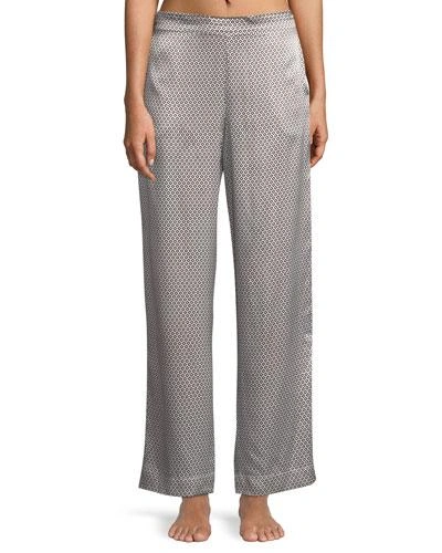 Asceno Monochrome Geometric-print Wide-leg Silk Pajama Pants In Gray Pattern