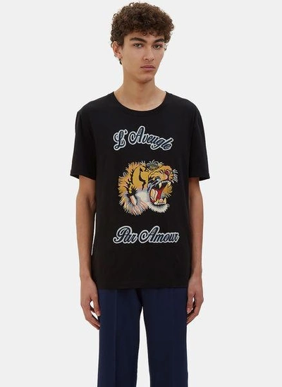 Gucci Men's Embroidered Tiger Crew Neck T-shirt In Black