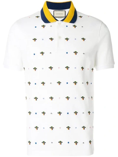 Gucci Embroidered Polo Shirt In White