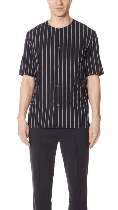 Theory Carmin Rope Stripe Short Sleeve Shirt In Eclipse