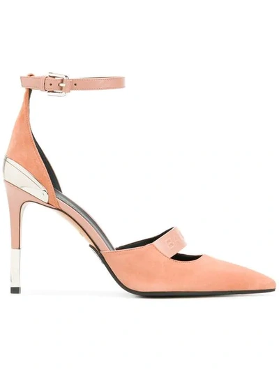 Balmain Powder Pink Suede Ankle Wrap Chance Pumps In Nude
