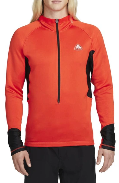 Nike Acg Oregon Series Slim-fit Mesh-trimmed Polartec® Fleece Half-zip Sweatshirt In Picante Red/black/wolf Grey