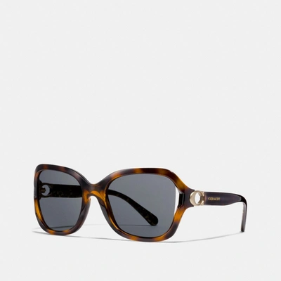 Coach Signature Hardware Sunglasses In Brown - Size One In Dark Tortoise