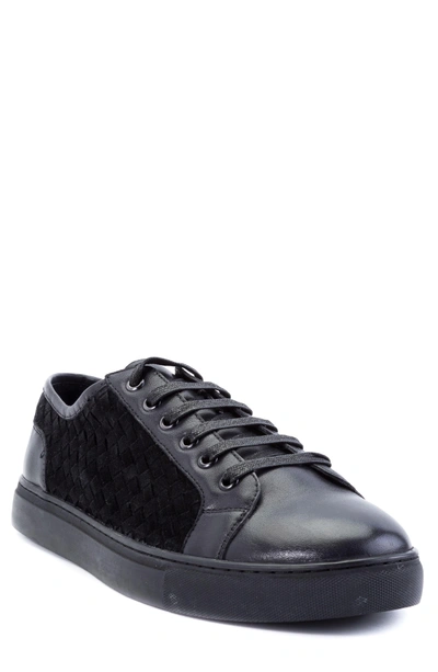 Zanzara Player Woven Low Top Sneaker In Black Leather/ Suede