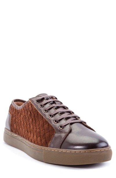 Zanzara Player Woven Low Top Sneaker In Brown Leather/ Suede