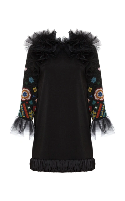 Khosla Jani Ruffled Shoulder Mini Dress In Black