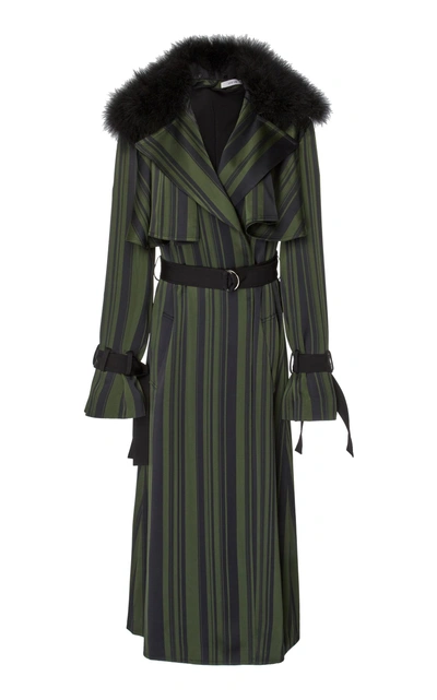 Adeam Ruffle Robe Trench Coat In Stripe