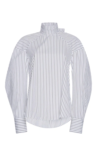 Msgm Pinstripe Bow-embellished Shirt In Black%2fwhite