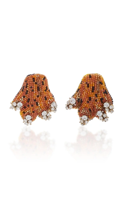 Rebecca De Ravenel Crystal Bead And Gold-plated Clip Earrings In Orange