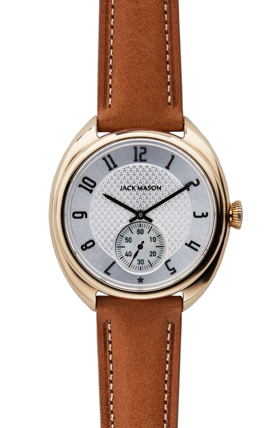 Jack Mason Issue No. 1 Leather Strap Watch, 41mm In Tan/ White/ Gold