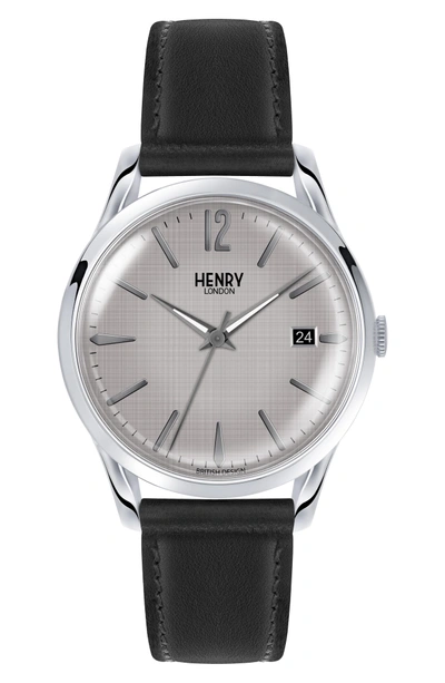 Henry London Piccadilly Leather Strap Watch, 39mm In Black/ Grey/ Silver